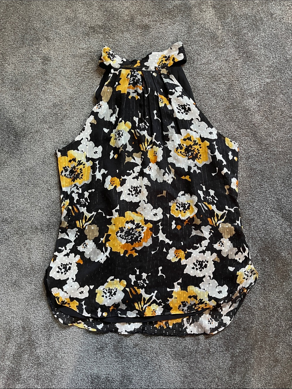 White House Black Market Black Floral High-Neck Halter sleeveless blouse